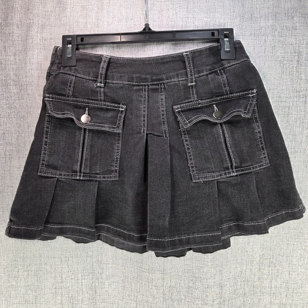 Hot Topic Black Cargo Goth Pleated Mini Skirt Punk Small Pocket Metal